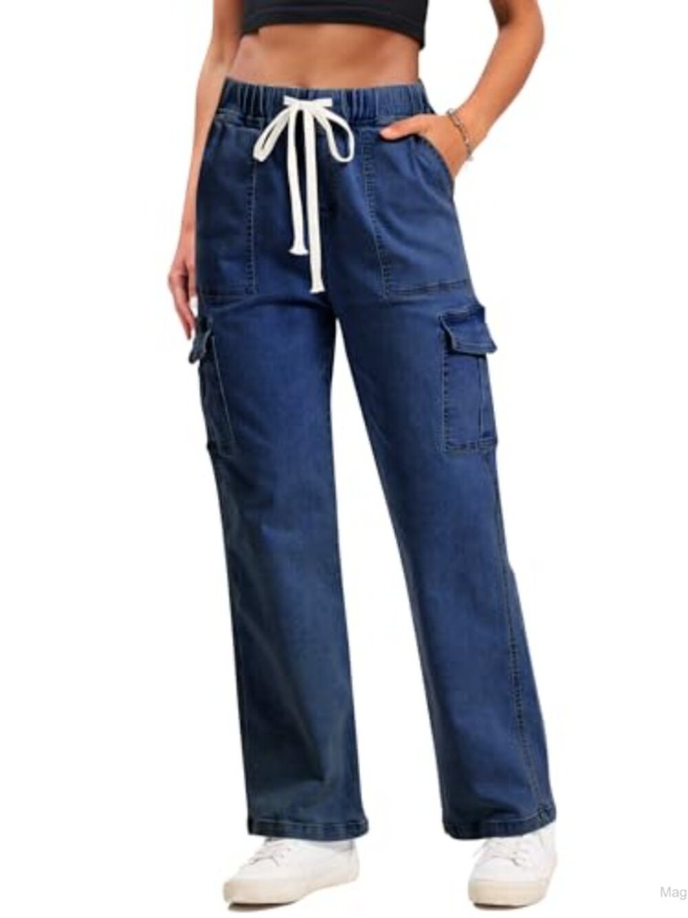 SESERAGI Women'S Cargo Jeans Stretchy Baggy Drawstring Denim Pant